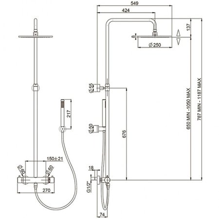 Душевая система Paini Cox 78PZ689THTT с термостатом Черная матовая 