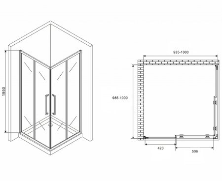Душевой уголок Abber Schwarzer Diamant 100x100 AG02100MH профиль Хром стекло матовое 