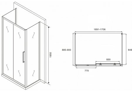 Душевой уголок Abber Schwarzer Diamant 170x90 AG30170MH-S90M-S90M профиль Хром стекло матовое 