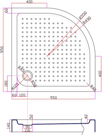 Акриловый поддон Cezares Tray R550, радиальный 95 