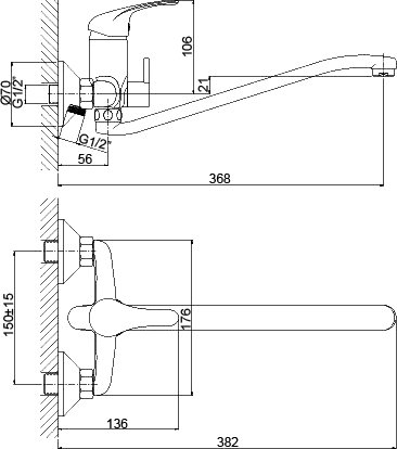 Смеситель для ванны и душа Rossinka B35-34 Хром 