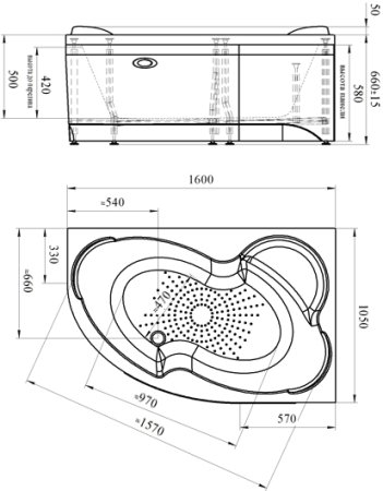 Акриловая ванна Radomir Vannesa Massage Ирма 160х105, с каркасом и экраном, баланс, R 