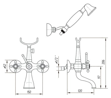 Смеситель Migliore Lady ML.LAD-902.CRDO для ванны с душем 