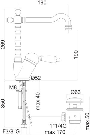 Смеситель для раковины Fiore IMPERIAL 83OO2245, золото 