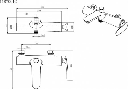Смеситель Gllon GL-118 7001C для ванны с душем 