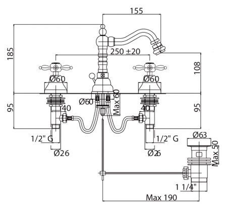 Смеситель Cezares Nostalgia NOSTALGIA-BBS2-01 для биде 