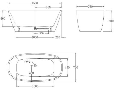 Акриловая ванна BelBagno 150x76 BB72-1500-W0 без гидромассажа 