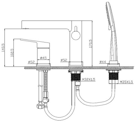 Смеситель на борт ванны BelBagno Delta DEL-BVD3-NERO Черный матовый 