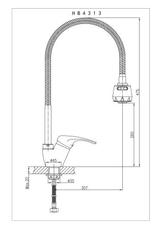 Смеситель для кухни с гибким изливом 2 режима HAIBA HB4313 хром 
