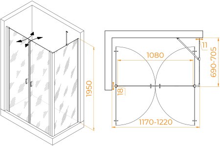 Душевой уголок RGW PA-144 (PA-104+Z-050-2+O-204) 1200x700 