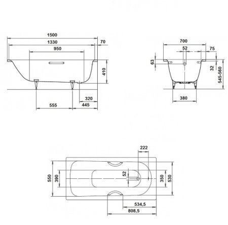 Стальная ванна Kaldewei Saniform Plus 361-1 150x70 111600010001 без покрытия 