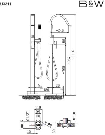 Смеситель для ванны Black&White Universe 3311U 3311U Хром 