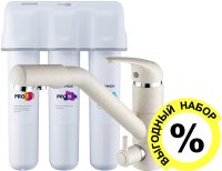 Смеситель Paulmark Hessen He213017-328 для кухонной мойки, бежевый с фильтром Аквафор Кристалл ECO H