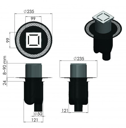 Душевой трап Berges Platz Norma 100x100 090058 с решеткой Хром матовый 
