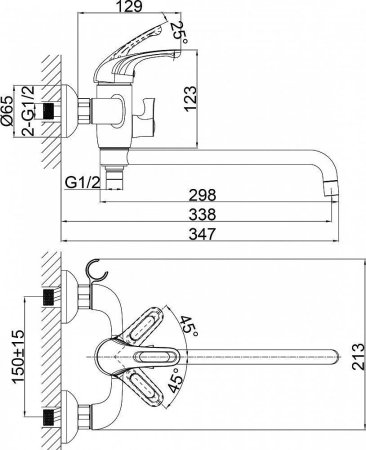 Комплект для ванной D&K Rhein Eucharius DA1370005SET 3 в 1, два смесителя + душевой гарнитур 