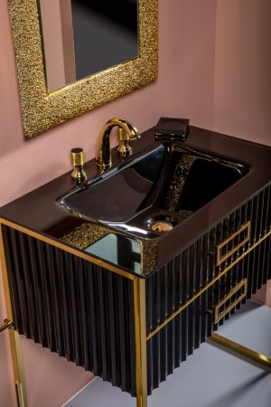 Тумба Armadi Art Monaco 80 см h84 см черная глянец + золото под раковину моноблок 866-080-BG 