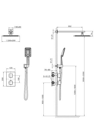 Душевая система (встраиваемая) AltroBagno Aperto 040104 NeOp чёрная 