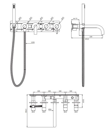 Смеситель Omnires Y Y1237/1GLB для ванны скрытого монтажа, золото брашированное 