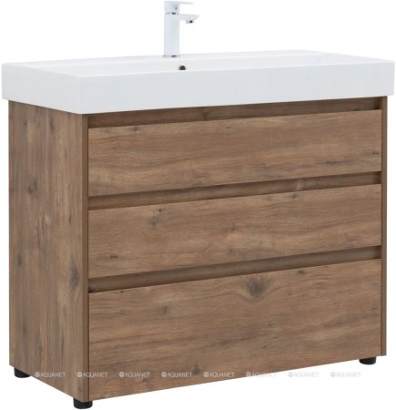 Тумба с раковиной Aquanet Nova Lite 100 дуб рустикальный (3 ящика) 