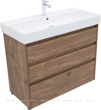Тумба с раковиной Aquanet Nova Lite 100 дуб рустикальный (3 ящика) 