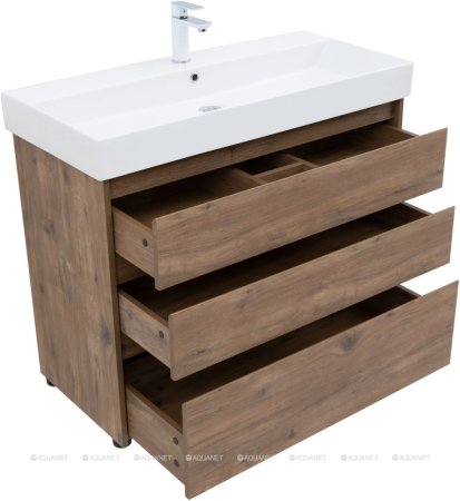 Тумба с раковиной Aquanet Nova Lite 100 дуб рустикальный (3 ящика) 