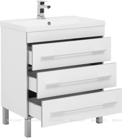 Тумба с раковиной Aquanet Верона 75 белый (напольная 3 ящика) 