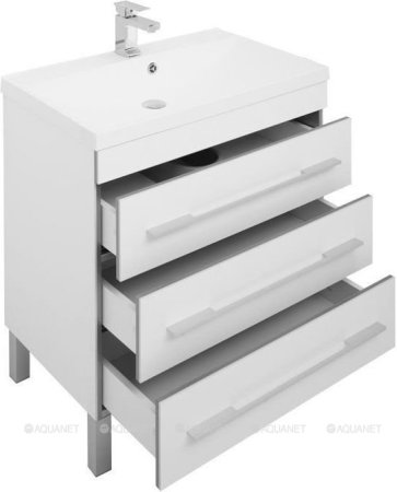 Тумба с раковиной Aquanet Верона 75 белый (напольная 3 ящика) 