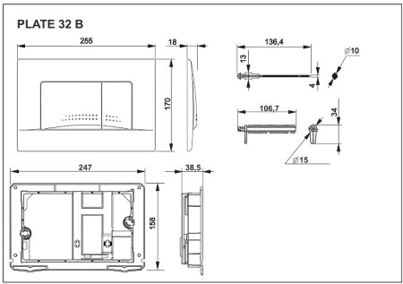 Клавиша смыва Roca Active 32B 8901130B0 Белая 