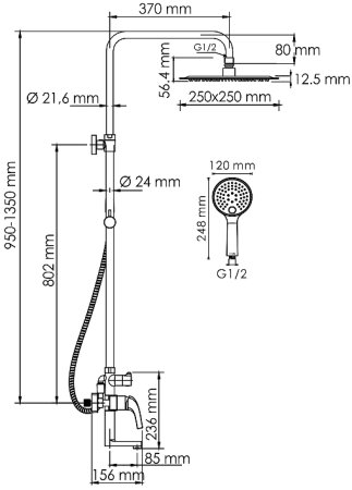 Душевая система WasserKRAFT A171.256.207.PG Золото глянцевое 