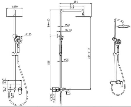 Душевая система Aquatek AQ2060MB Черная матовая 