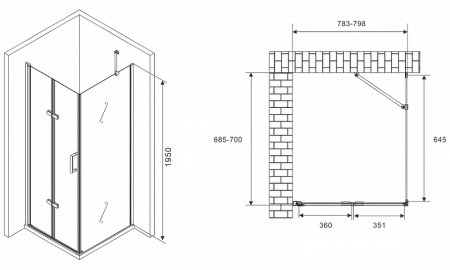 Душевой уголок Abber Zart 80x70 AG08080P-S71 профиль Хром стекло прозрачное 