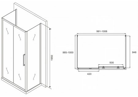 Душевой уголок Abber Schwarzer Diamant 100x100 AG30100MH-S100M-S100M профиль Хром стекло матовое 