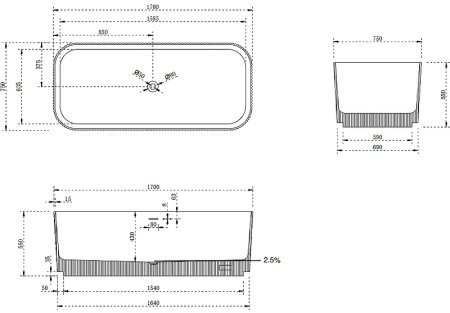 Ванна из искусственного камня Abber Stein 170x75 AS9663Violett Фиолетовая без гидромассажа 