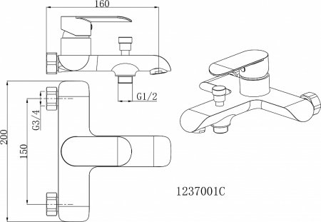 Смеситель Gllon GL-123 7001C для ванны с душем 