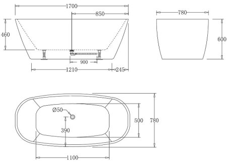 Акриловая ванна BelBagno 170x78 BB72-1700-W0 без гидромассажа 