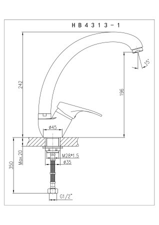 Смеситель однорычажный для кухни HAIBA HB4313-1 матовый 