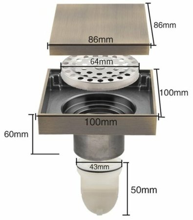 Душевой трап Gappo G81005-4 с решеткой Бронза 