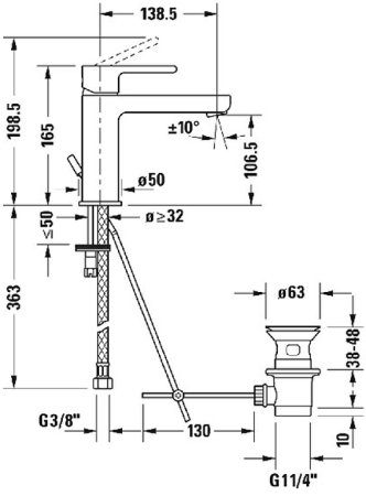 Смеситель для раковины Duravit B.2 B21020001010 Хром 