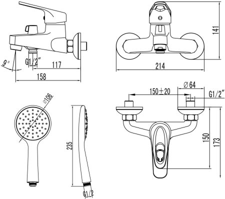 Смеситель для ванны Lemark Luna (LM4134C) 