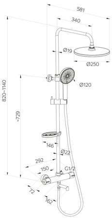 Смеситель термостатический для ванны со стойкой и тропической лейкой Milardo Ideal Spa (ILSBLTHM06) 
