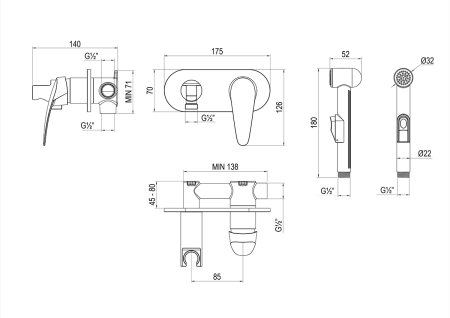 Смеситель Lemark Linara с гигиеническим душем, встраиваемый (LM0419C) 