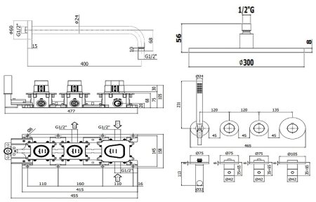 Душевая система Paffoni Modular Box KITMB000NOKING с термостатом Черная матовая 