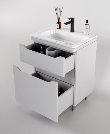 Тумба напольная "Марелла 70" (2 ящ.) Люкс антискрейтч белый матовый, PLUS 