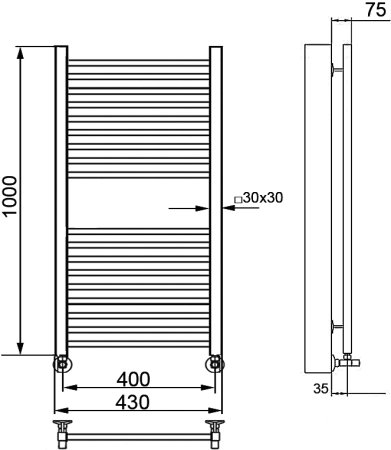 Полотенцесушитель водяной Ника Modern ЛМ-2 100/4 с вентилями, хром 