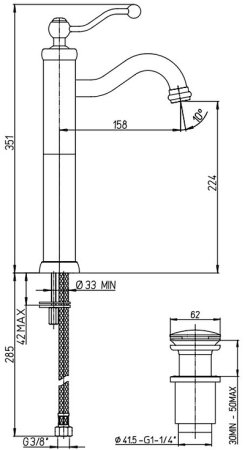 Смеситель для раковины Paini Duomo 88OP211LLSSR Золото PVD 