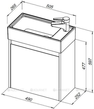 Тумба с раковиной Aquanet Nova Lite 50 дуб рошелье (с дверецей) 