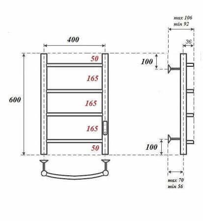 Электрический полотенцесушитель Point Афина PN04846 П4 400x600 диммер справа Хром 