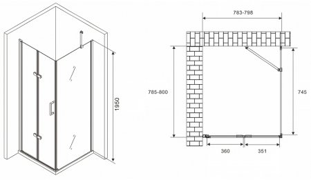 Душевой уголок Abber Zart 80x80 AG08080P-S81 профиль Хром стекло прозрачное 