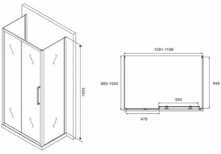Душевой уголок Abber Schwarzer Diamant 110x100 AG30110MH-S100M-S100M профиль Хром стекло матовое 