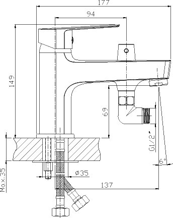 Смеситель Rossinka S35-38 Хром 